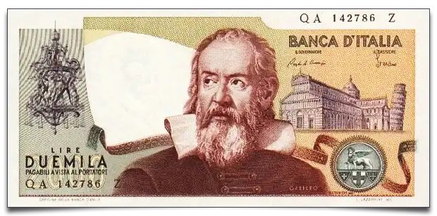 Galileusz na banknocie 2000 lirów